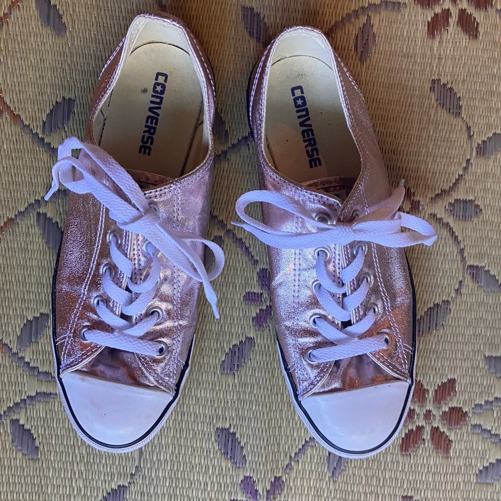 Converse All Star Metallic Low Top Pink Sneakers Size 9 - Picture 2 of 4